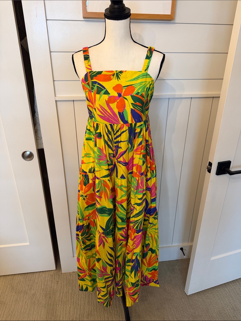 Yellow Tropical Print One-Piece Dress